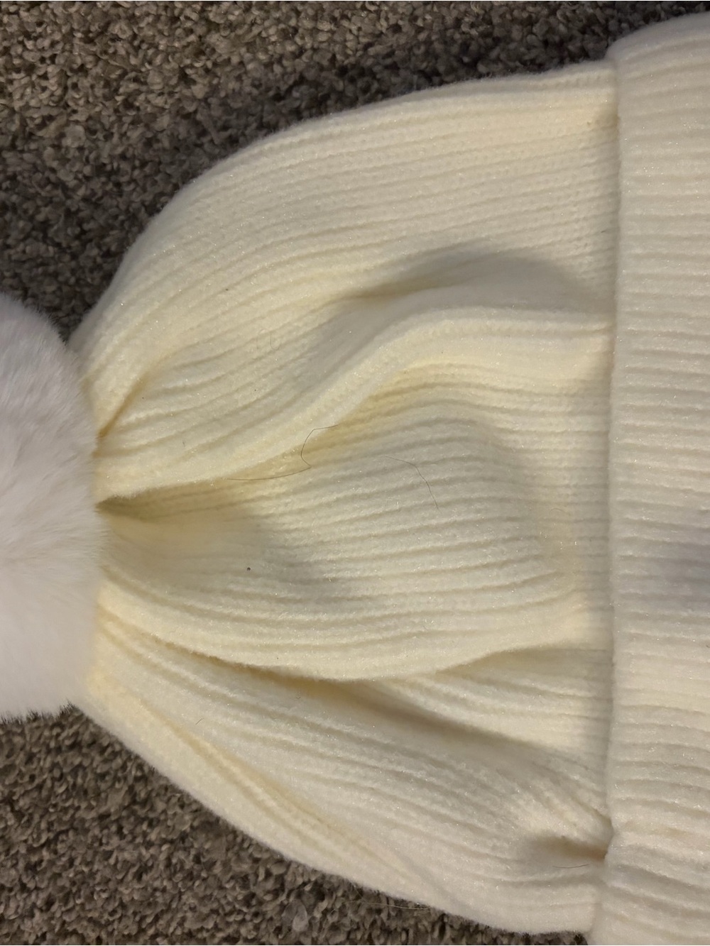 Amazon Cream Ribbed Knit Pom-Pom Beanie